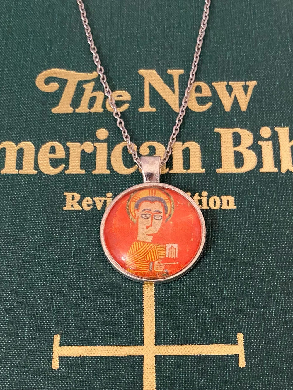 Byzantine Icon Necklace, Orthodox Saint Pendant Glass Cabochon Religious Jewelry